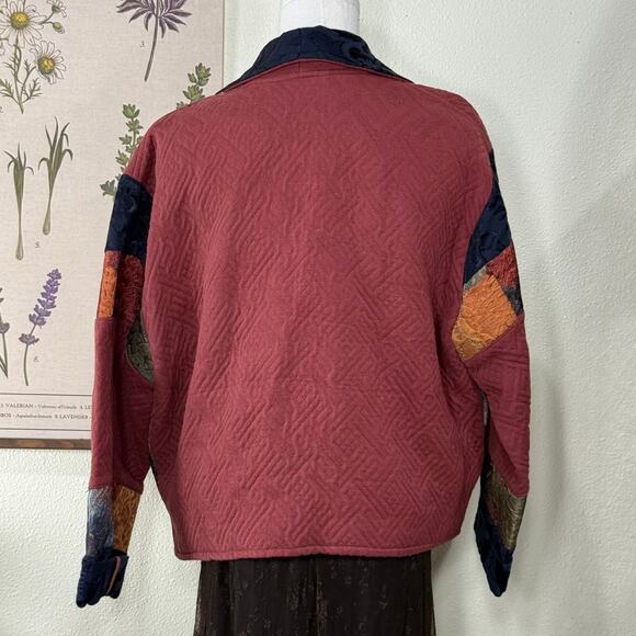 Vintage 90s Y2k Patchwork Tapestry Jacket Boho Artsy Whimsigoth Fairy Grunge M - Picture 3 of 5